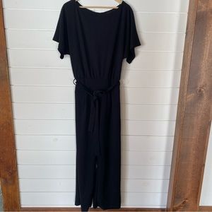 Women’s Medium Black Tie Waist Jumpsuit with Keyhole Back